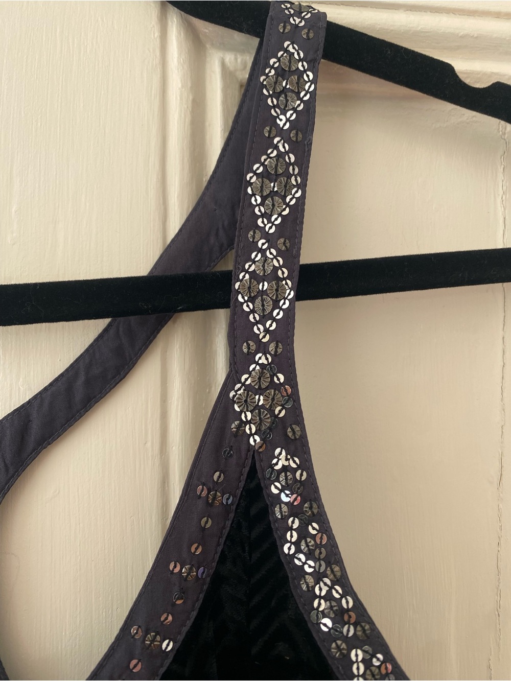 Free People Black Velvet Burnout Racerback Tank Dress with Beaded Trim - Picture 4 of 5